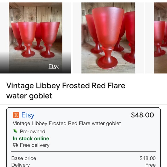 VINTAGE LIBBEY FROSTED RED FLARE GLASS WATER GOBLETS - Picture 6 of 6